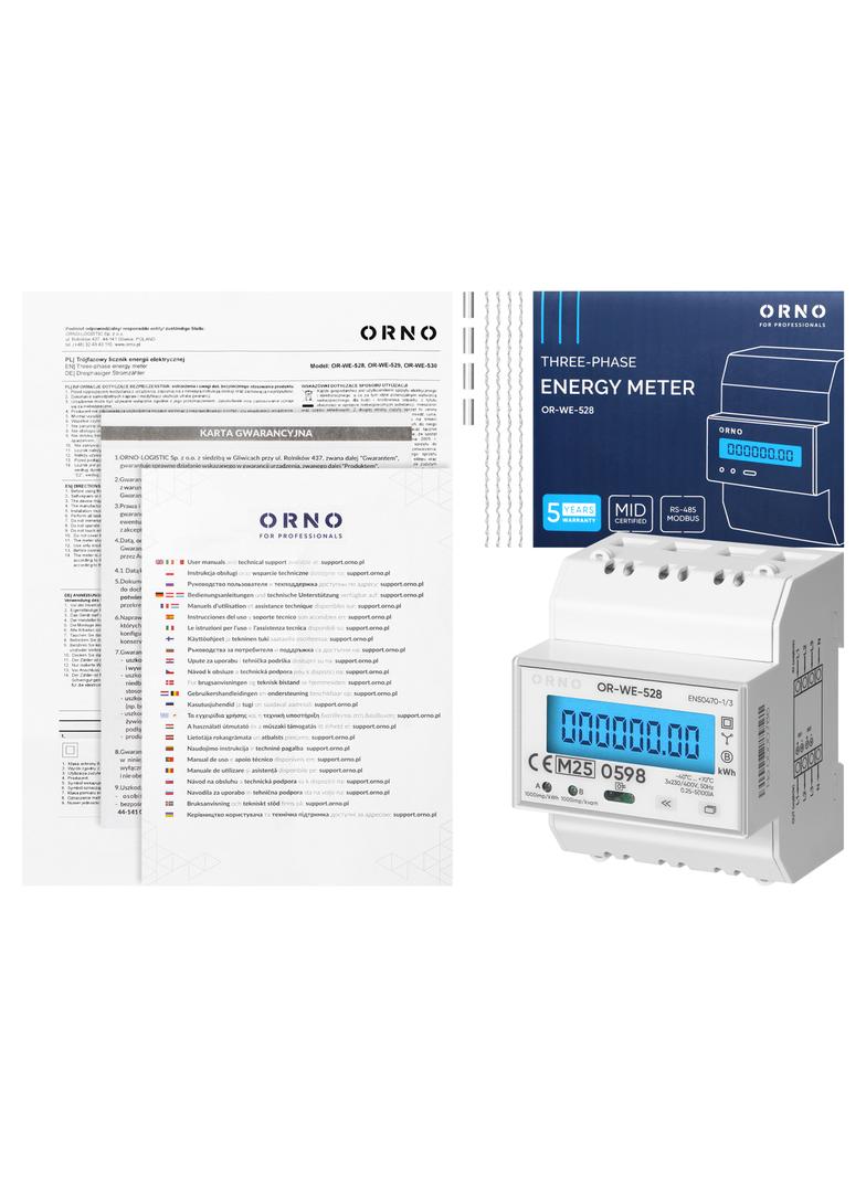 3-fazowy licznik energii elektrycznej, 100A, MID, 4 moduły, DIN TH-35mm