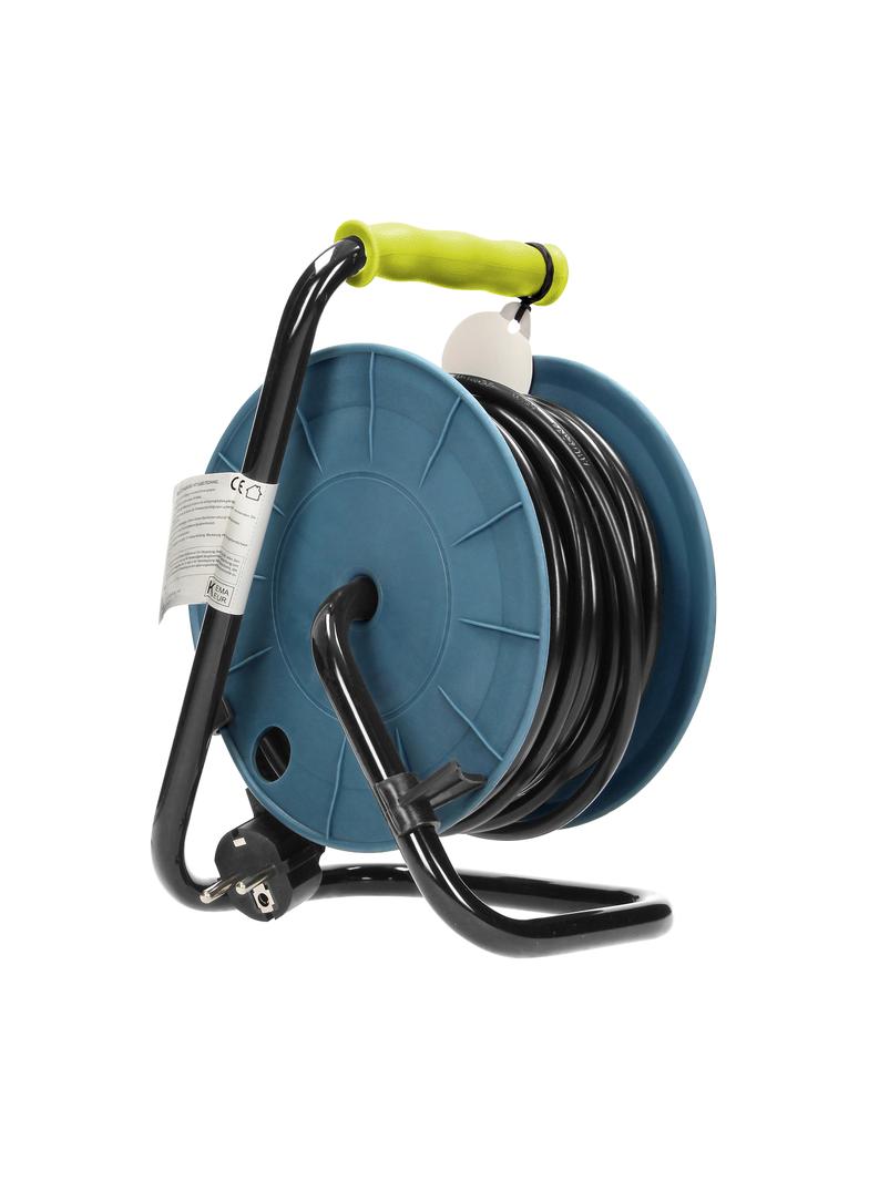 Przedłużacz bębnowy MINI, 4 gniazda 2P+Z (Schuko), metalowy stojak, polwinit H05VV-F 3x1mm2 , długość 15m, limonkowy OR-AE-1339/L(GS) ORNO