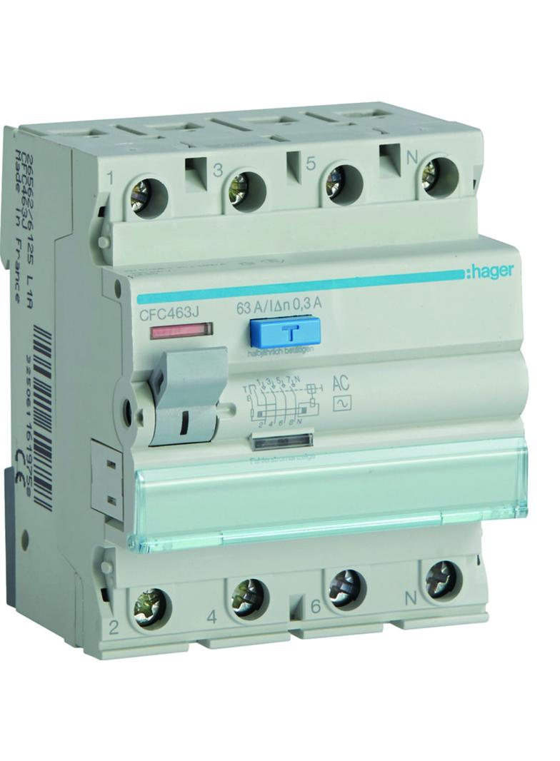 RCCB Wyłącznik różnicowoprądowy 3P+N 63A 300mA 6kA AC CFC463J HAGER