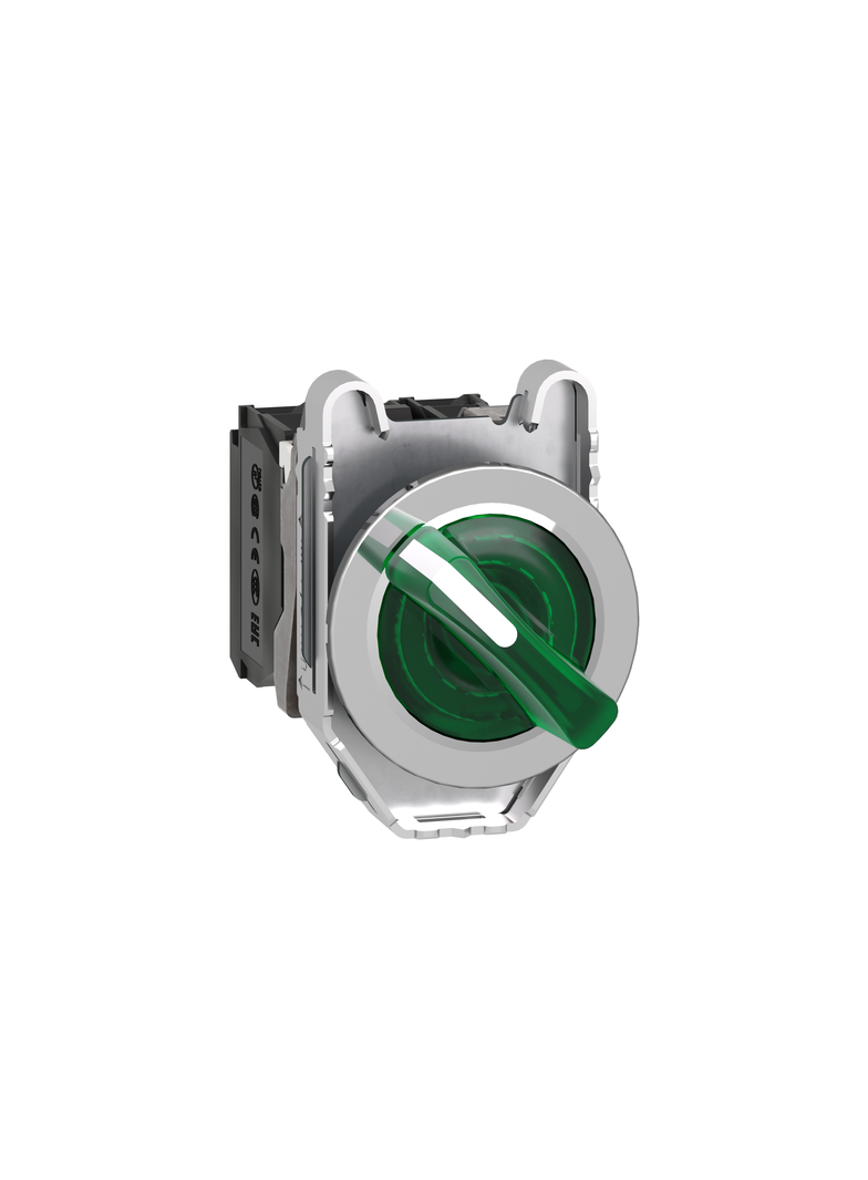 Harmony XB4 Przełącznik podświetlany zlicowany metal zielony fi30 2 położeniowy stabilny 24 V AC/DC 1 N XB4FK123B5 Schneider