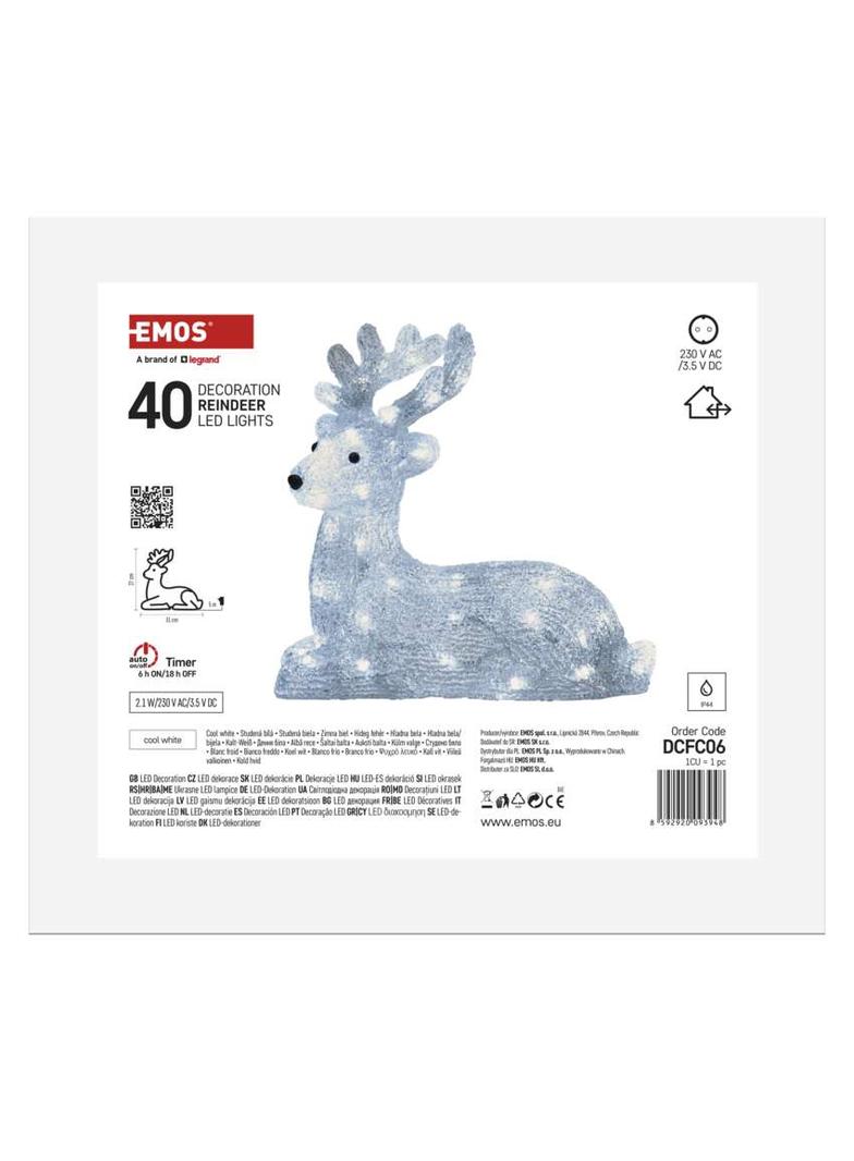 Świąteczny Renifer 40 LED 31x27cm zimna biel IP44 timer DCFC06 EMOS