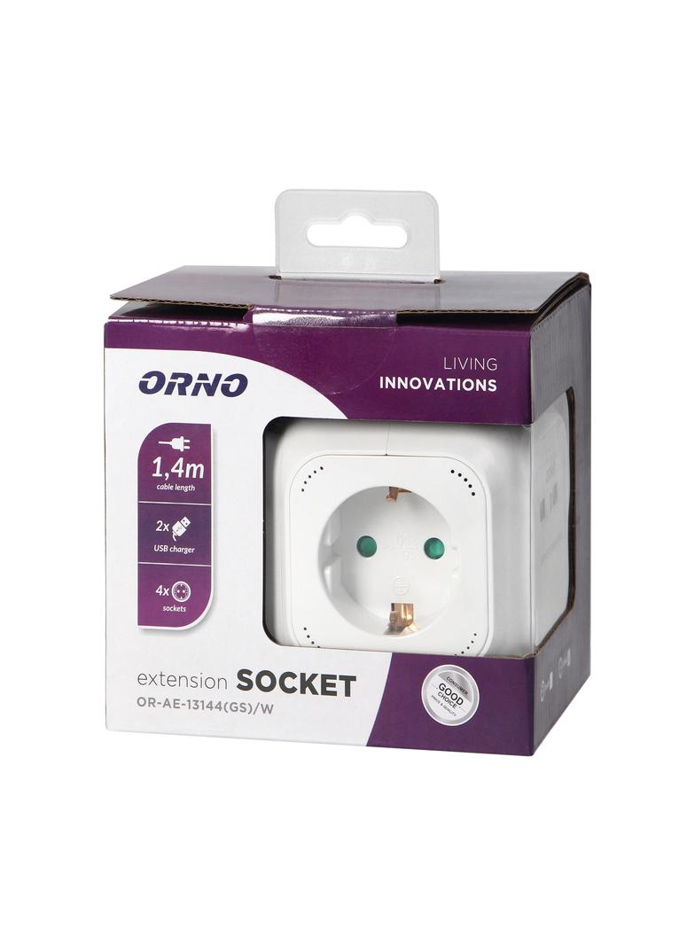Przedłużacz Kostka 4x2P+Z(Schuko), ładowarka 2xUSB, 1,4m H05VV-F 3x1,5mm2, biały OR-AE-13144(GS)/W ORNO