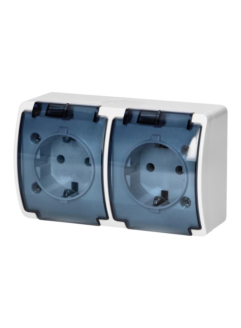 Gniazdo podwójne 2x2P+Z Schuko AQUATIC IP44 biały dymiony OR-OE-7106(GS)/WT ORNO
