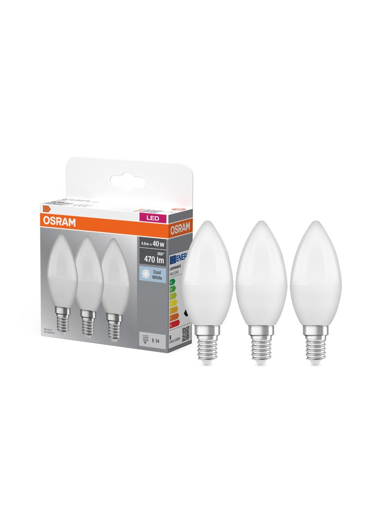 Żarówka LED x3 B37 Świeczka E14 4.9W = 40W 470lm 4000K Neutralna 180° BASE Osram