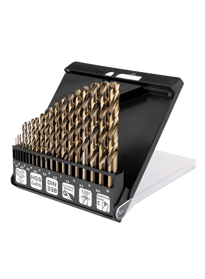 Wiertła do metalu HSS-CNC, 124°, "Pro-Tec", 1.0-10.0 mm, zestaw 19 szt.