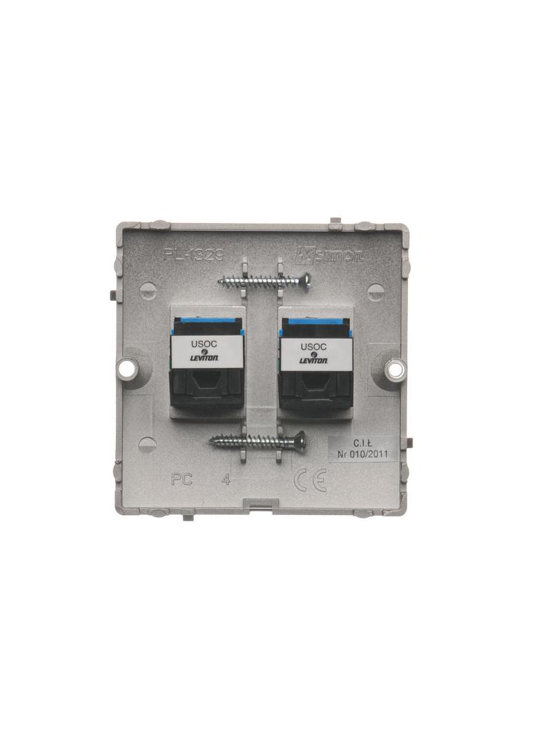 Simon Basic Gniazdo telefoniczne RJ12 podwójne Montaż gniazda na wkręty do puszki satynowy