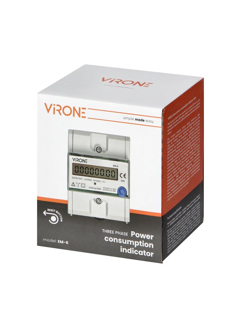 Licznik trójfazowy przycisk reset podlicznik energii prądu 3-FAZ LCD 80A VIRONE