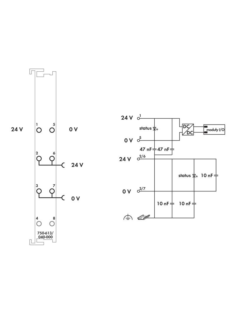 moduł zasilający 24 V DC z zasilaniem magistrali systemowej