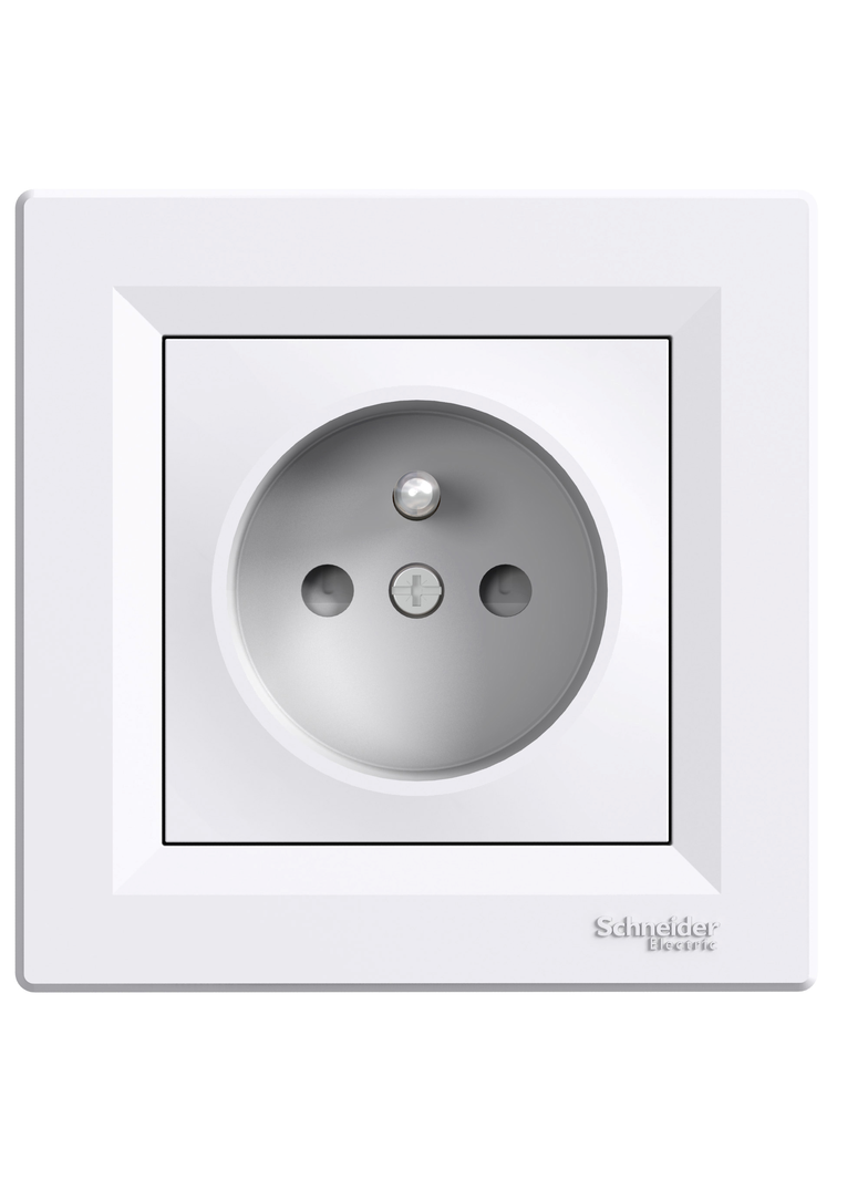 Asfora, gniazdo pojedyncze 2P+PE, z przesłonami, biały