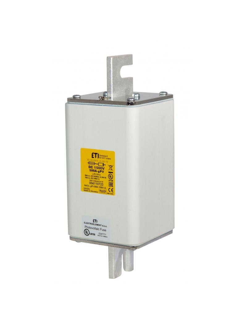 Wkładka topikowa NH do ochrony akumulatorów, magazynów energii DC NHS3L gBat 500A 1500V DC 004110686 ETI