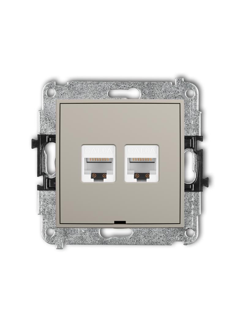 ICON Mechanizm gniazda komputerowego podwójnego 2xRJ45, kat. 6A, 8-stykowy, bez pola opisowego taupe