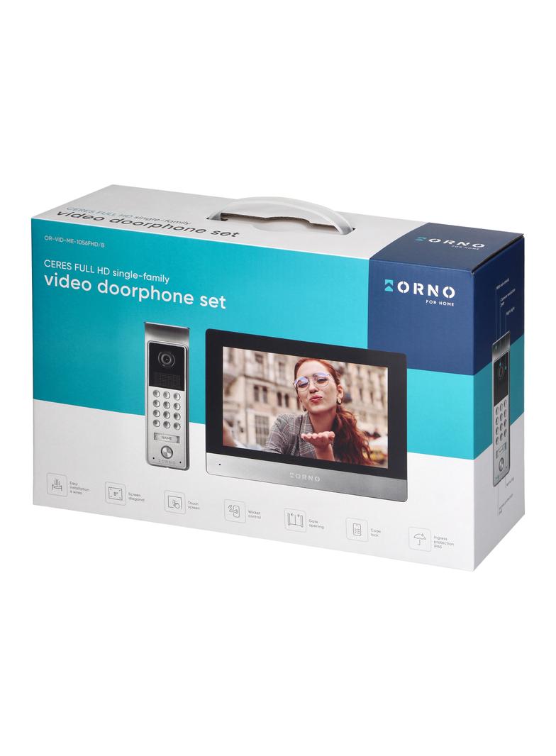 CERES Full HD, zestaw wideodomofonowy, bezsłuchawkowy, monitor dotykowy 8'' LCD, z gniazdem na kartę OR-VID-ME-1056FHD/B ORNO