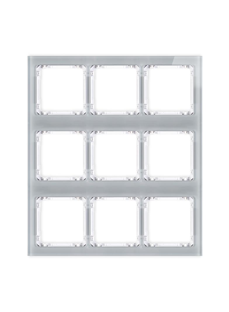 DECO Ramka modułowa 9 krotna (3 poziom, 3 pion) - efekt szkła (ramka szara; spód biała)
