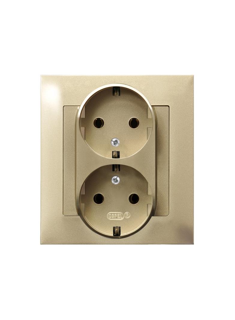 IMPRESJA Gniazdo podwójne z uziemieniem schuko kompletne z ramką - kolor złoty metalik