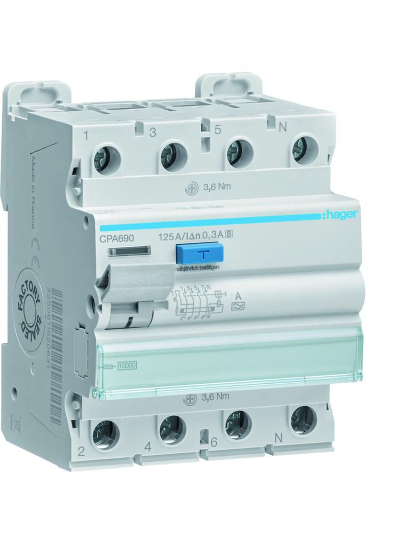 RCCB Wyłącznik różnicowoprądowy 3P+N 125A 300mA 10kA A S