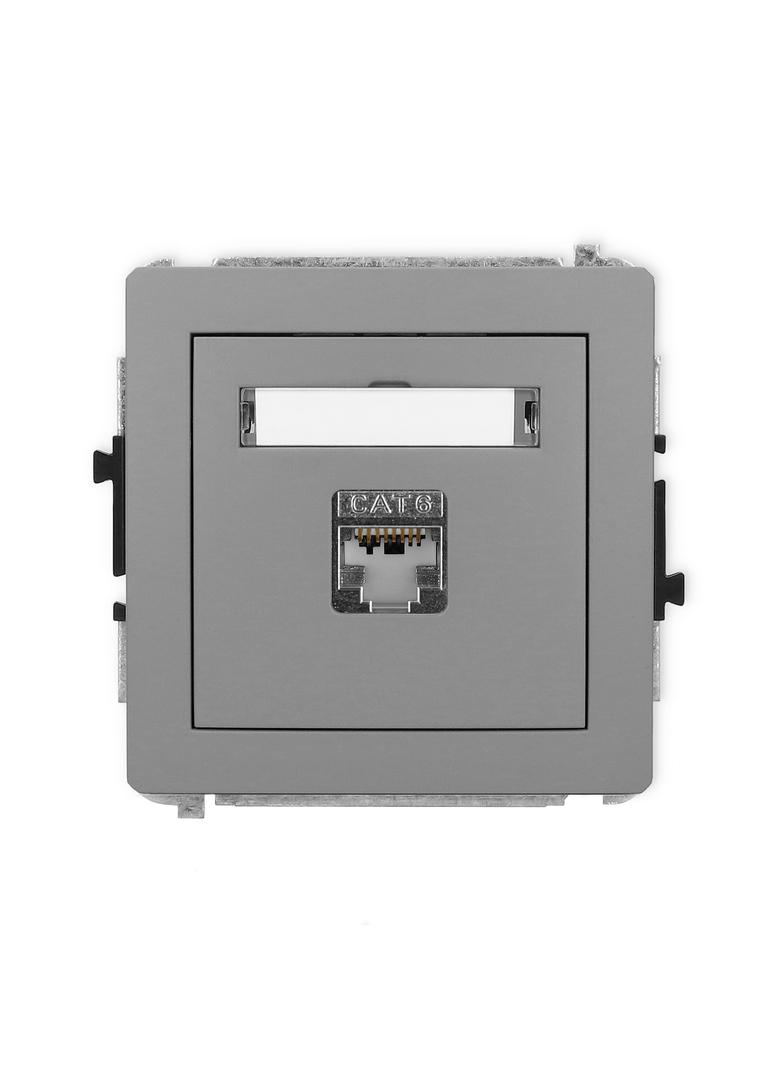DECO Mechanizm gniazda komputerowego pojedynczego 1xRJ45, kat. 6, ekranowany, 8-stykowy szary mat