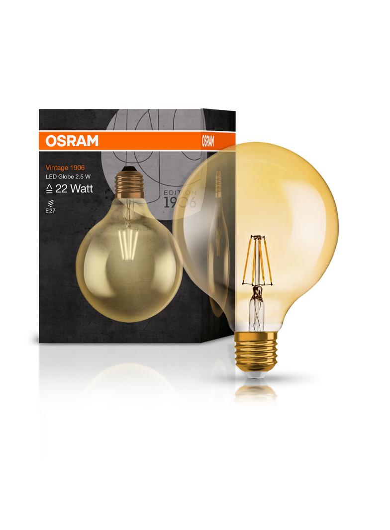 Żarówka LED Vintage 1906 LED CL GLOBE125 FIL GOLD 22 non-dim 2,5W/825 E27 4058075808980 LEDVANCE