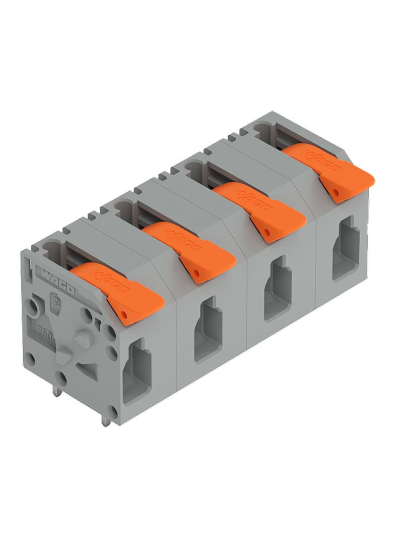 Złączka do płytek drukowanych dźwignia 4mm2 raster 11,5mm 4-bieg szara /50szt./ 2604-1504 WAGO