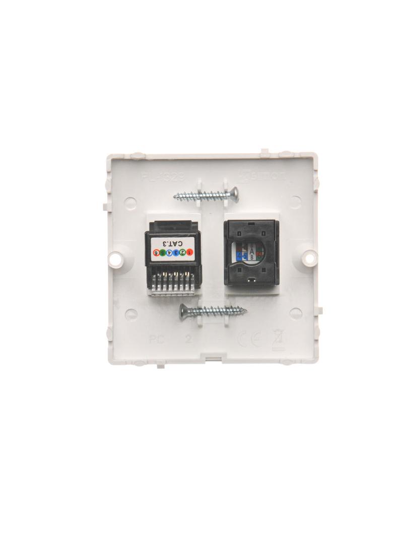 Simon Basic Gniazdo komputerowe RJ45 kat.5e + telefoniczne RJ12 . Montaż gniazda na wkręty do puszki biały BM5T.02/11 KONTAKT