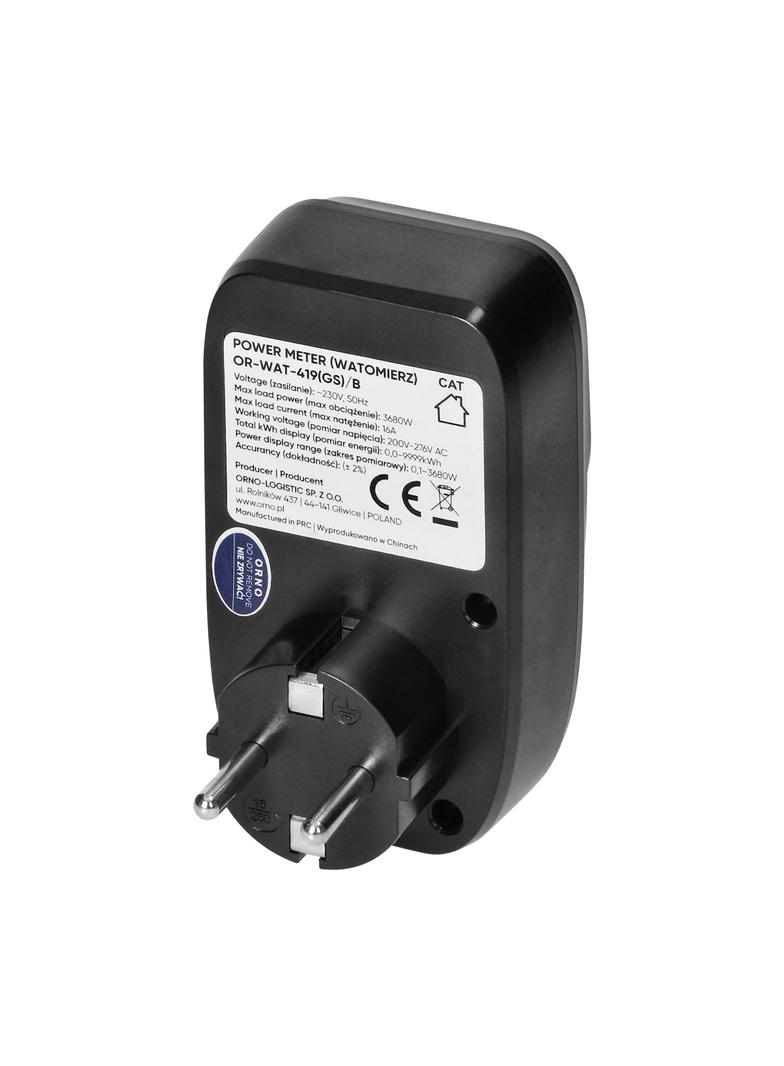 Watomierz, kalkulator energii z wyświetlaczem LCD, wersja schuko, czarny