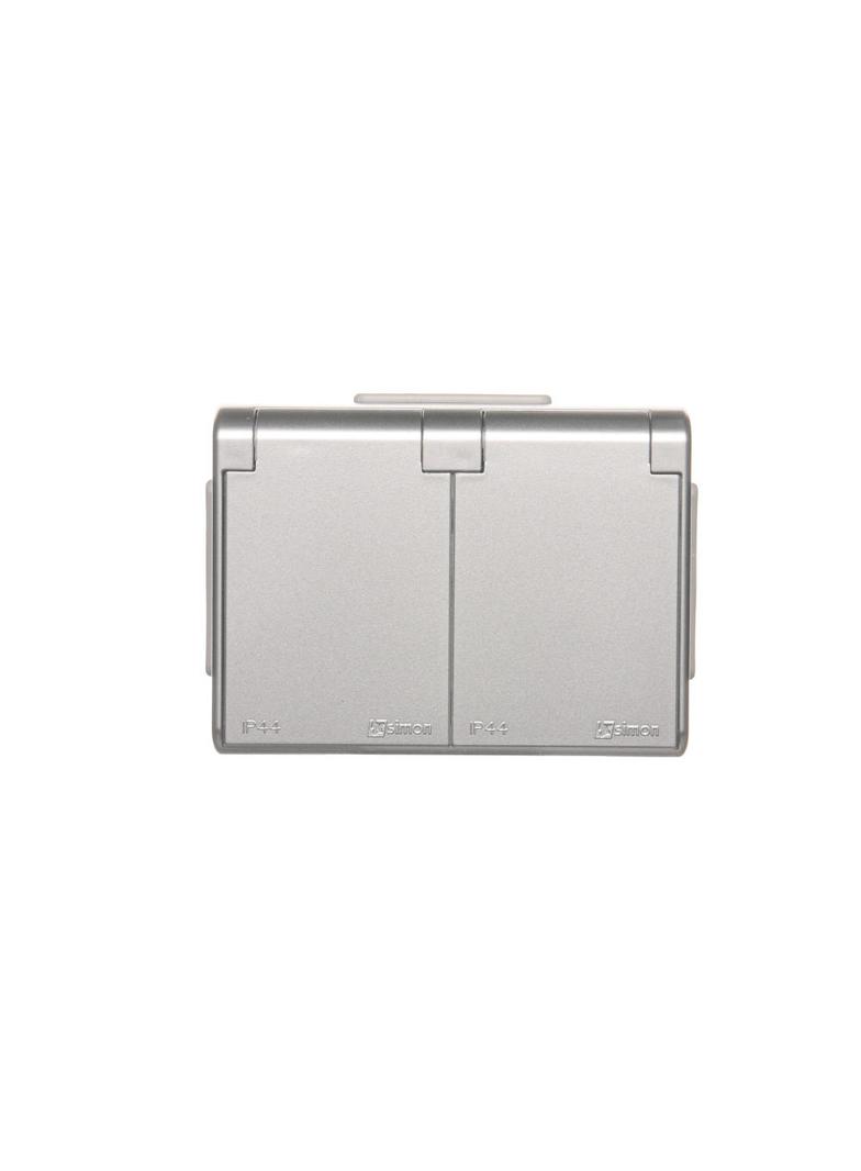Simon 54 Gniazdo podwójne Schuko natynkowe bryzgoszczelne IP44 z przesłonami wersja skandynawska 16A 250V zaciski śrubowe brąz mat EGSZ2NZB/46 EGSZ2NZB/43 KONTAKT