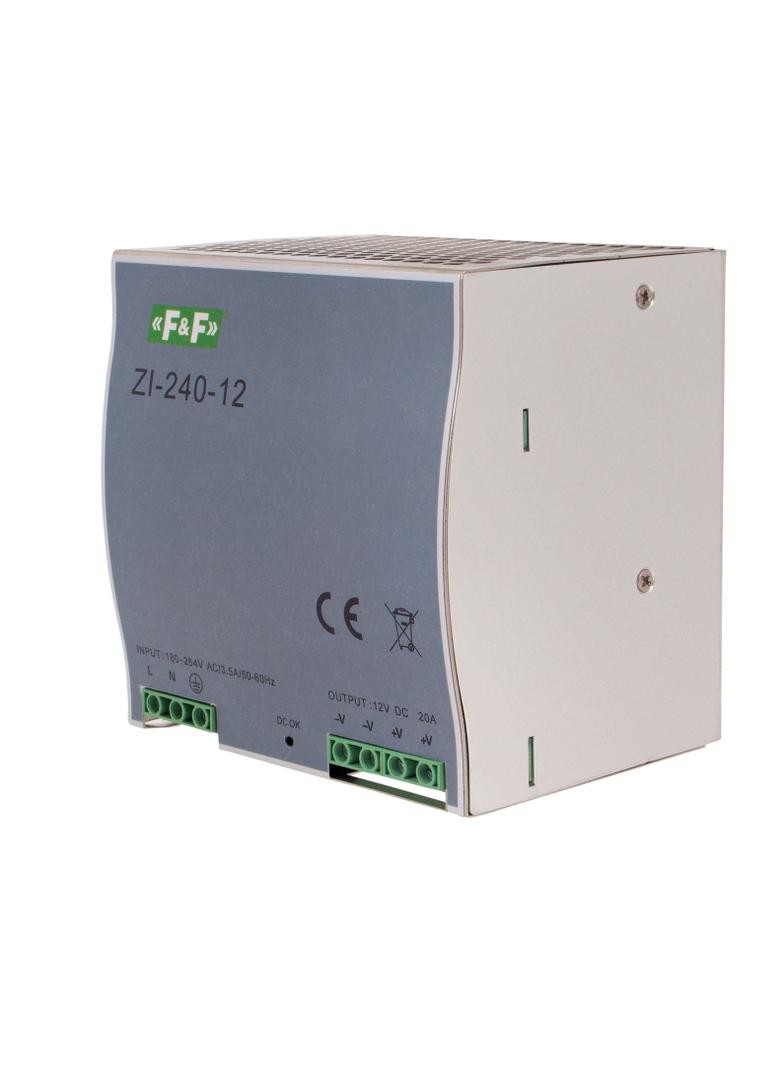 Zasilacz impulsowy przemysłowy nap. wej. 90-264V AC/120-370V DC P=240W nap. Wyj. 12V DC ZI-240-12V F&F