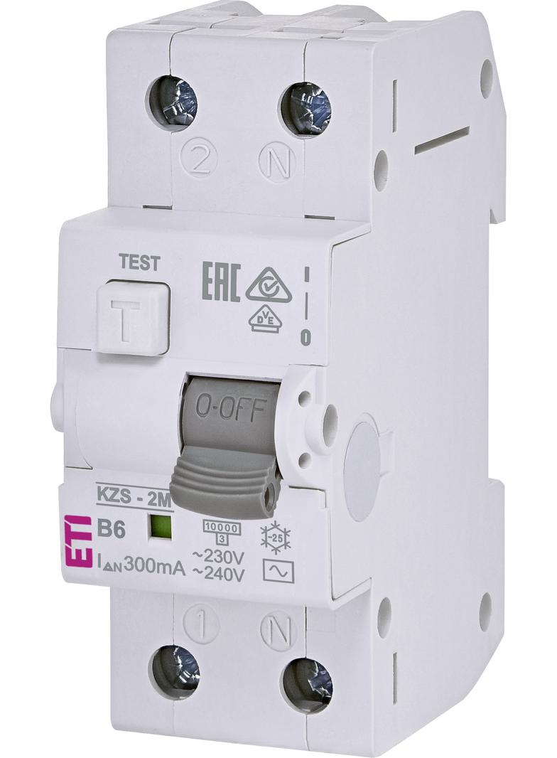 Wyłącznik różnicowonadprądowy KZS-2M 1P+N B6A 300mA typ AC 002173301 ETI