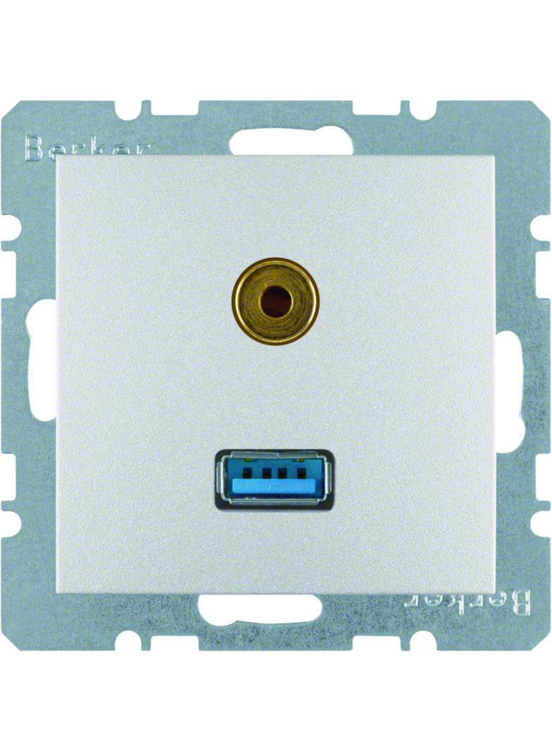 BERKER B.Kwadrat/B.7 Gniazdo USB / 3,5mm Audio aluminium 3315391404 HAGER