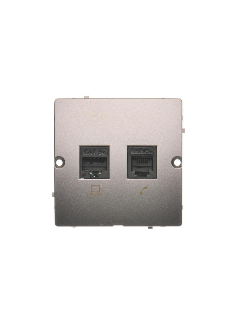 Simon Basic Gniazdo komputerowe RJ45 kat.5e + telefoniczne RJ11 . Montaż gniazda na wkręty do puszki stal inox BMF5T.02/21 KONTAKT