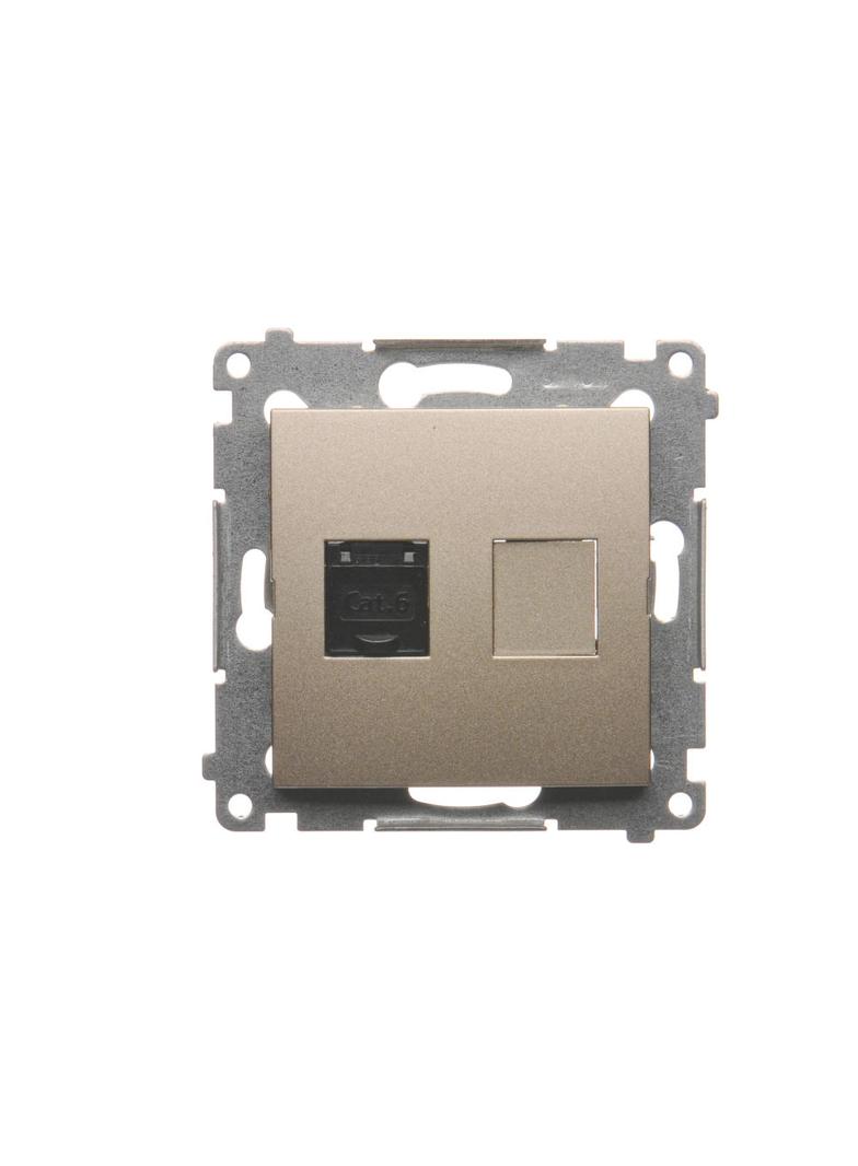 Simon 54 Gniazdo komputerowe pojedyncze RJ45 kategoria 6 z przesłoną przeciwkurzową złoty mat D61.01/44 KONTAKT
