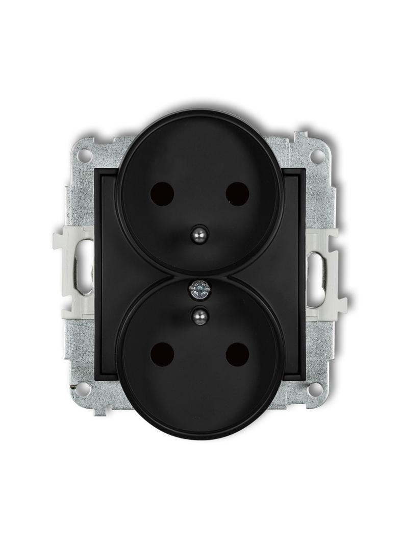 MINI Mechanizm gniazda podwójnego do ramki z uziemieniem 2x(2P+Z) (przesłony torów prądowych) czarny