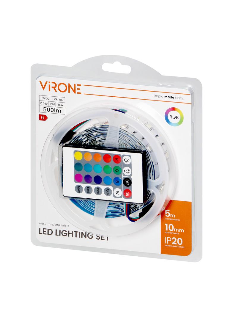 Zestaw taśma LED 12V 5050 100 30L 7.2W/m IP20 RGB 5m +Sterownik RGB +Zasilacz 12V LD-8/5M/RGB/SET ORNO