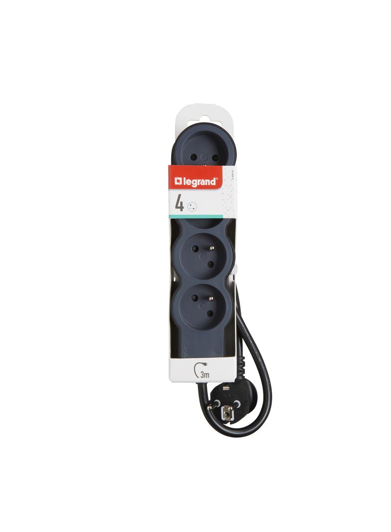 PRZEDŁUŻACZ STANDARD 4X2P+Z, Z PRZEWODEM 3.0 METRA 3X1.5 MM2 - CZARNY/GRAFITOWY, Legrand