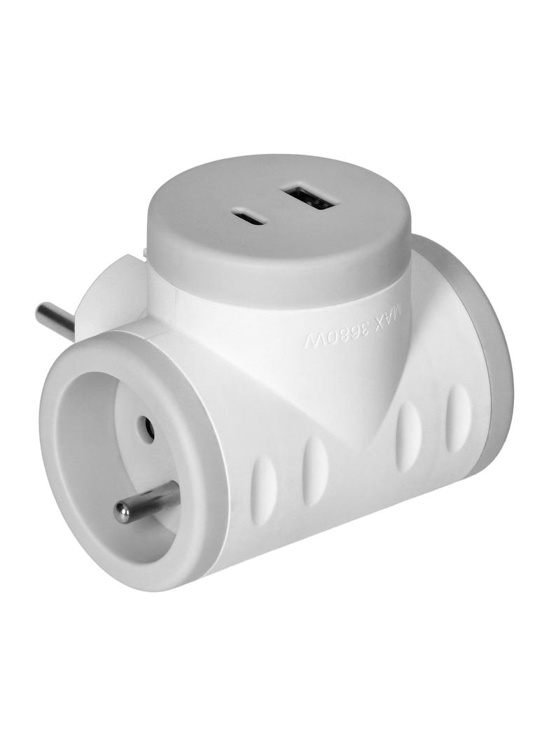 Rozgałęźnik elektryczny 2 gniazda USB + USB-C szybkie ładowanie