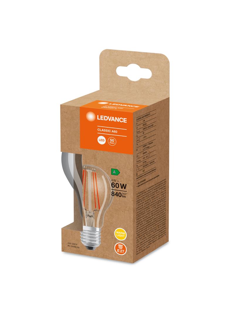 Lampa LED Classic A60 energooszczędna szkło przezroczyste 4W 830 E27 LEDVANCE