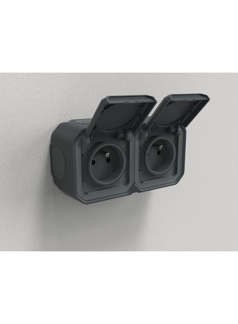 NOWE PLEXO - GNIAZDO 2X2P+Z POZIOME KOMPLET NATYNKOWY 16 A - 250 V~ ANTRACYT