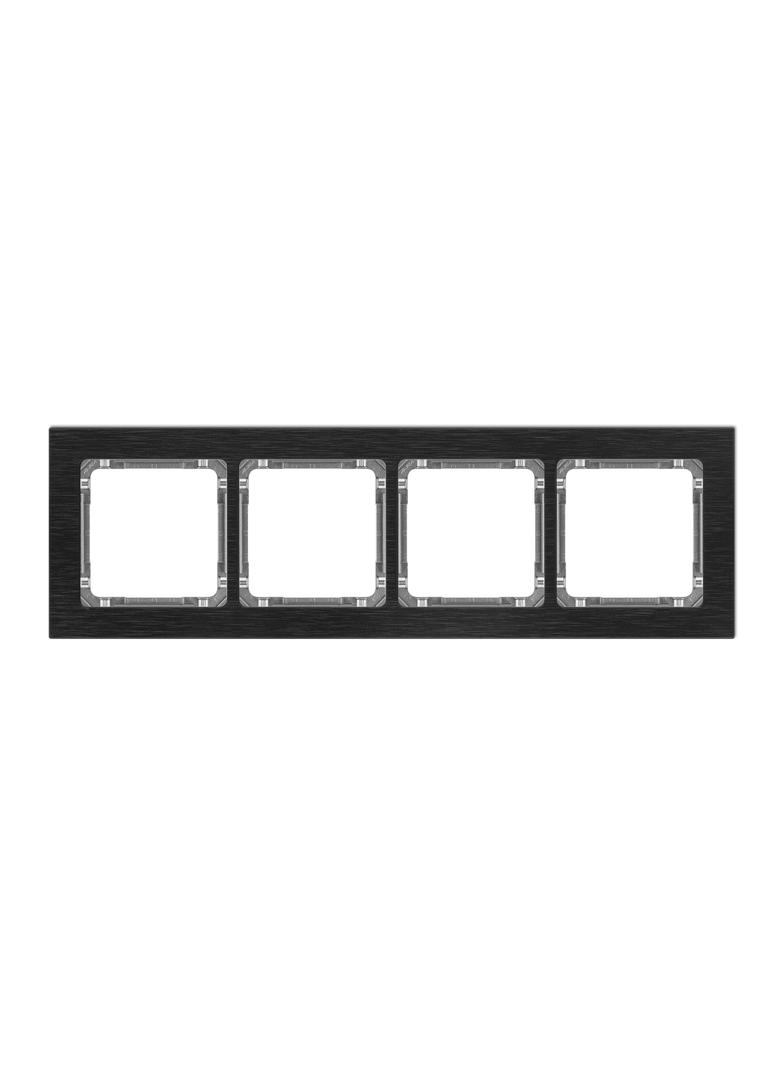 DECO Ramka uniwersalna poczwórna - aluminium szczotkowane (ramka: czarna; spód: grafitowy) czarny
