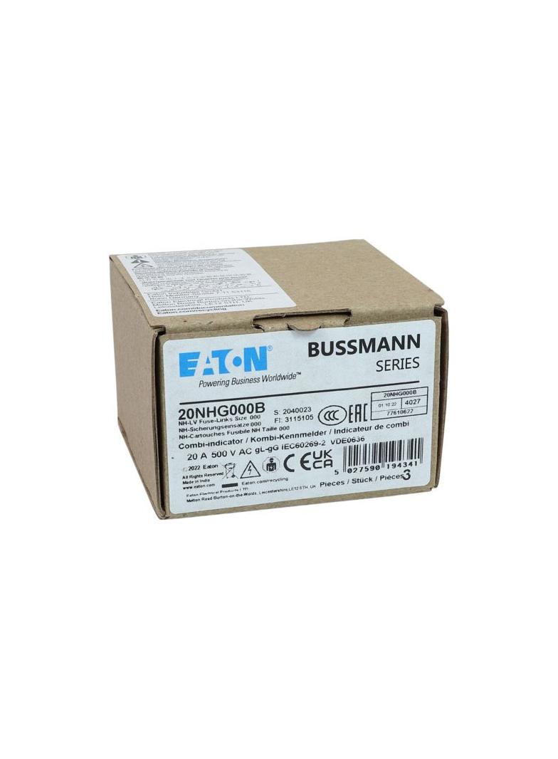 NH FUSE 20A 500V GG/GL SIZE 000 Wkładka NH000 20A 500V GL/GG podwójny wskaźnik 20NHG000B EATON