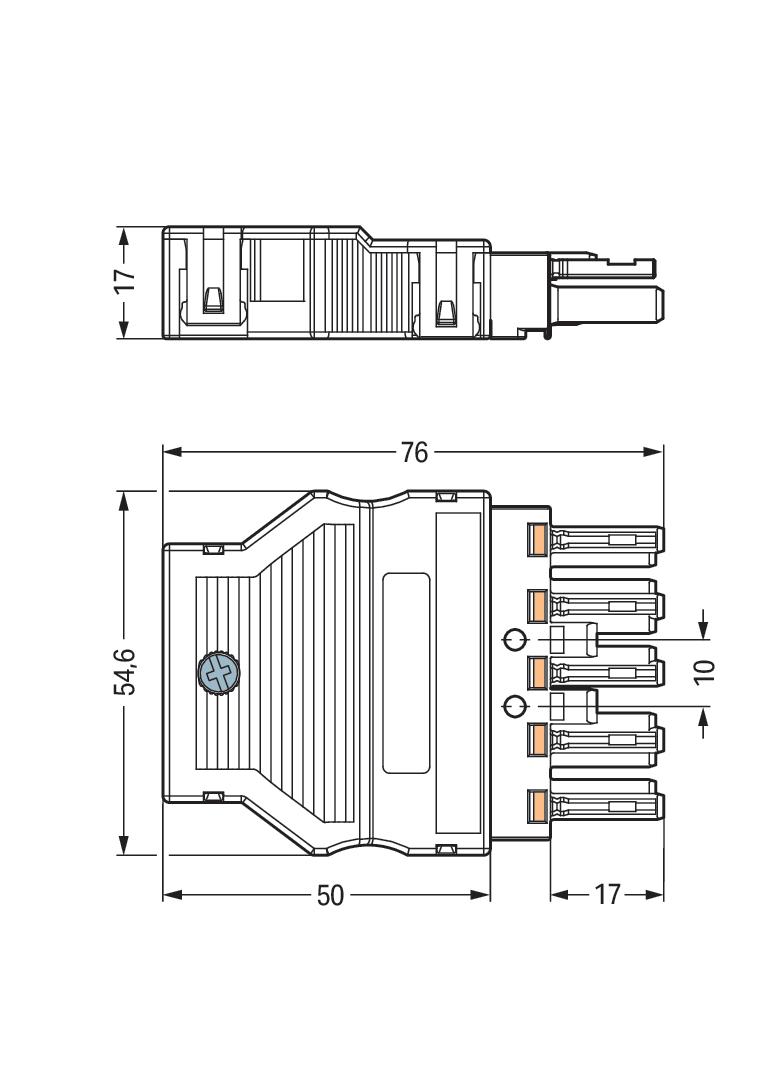 WINSTA gniazdo 5-torowe z obudową odciążającą naciąg czarne