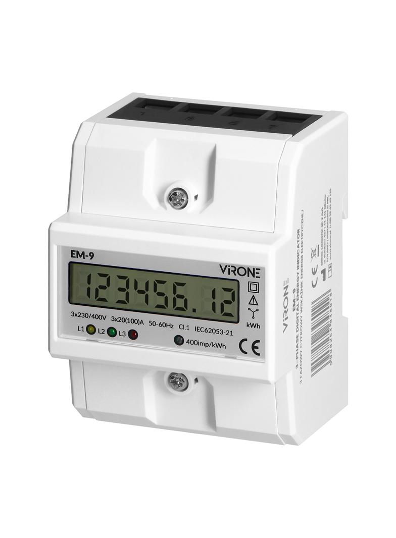 3-fazowy cyfrowy wskaźnik zużycia energii elektrycznej, 100A, 4 moduły, DIN TH-35mm
