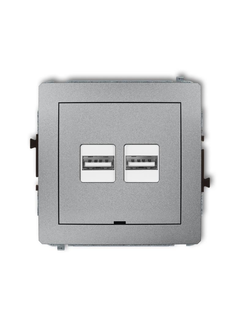 DECO Mechanizm ładowarki USB podwójnej 2xUSB A, 15,5W max., 5V, 3.1A, bez pola opisowego srebrny met