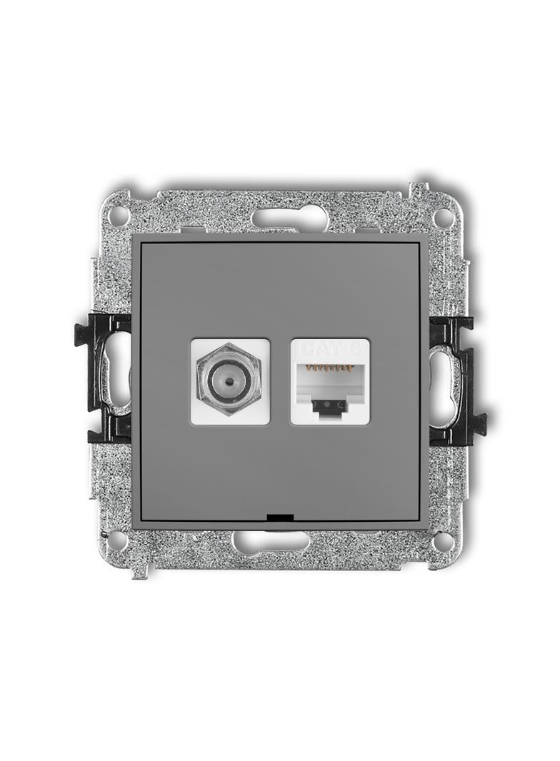 MINI Mechanizm gniazda antenowego poj. typu F (SAT) + gniazda komp. poj. 1xRJ45, kat. 6, 8-stykowy,