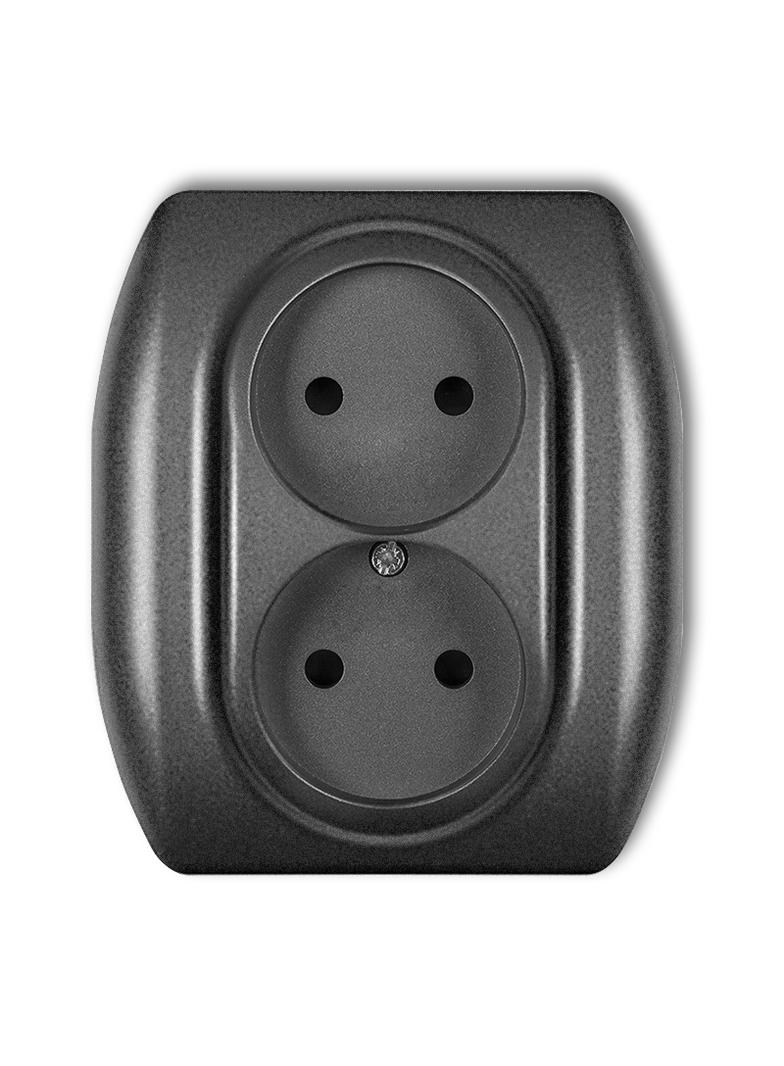 TREND Gniazdo podwójne bez uziemienia 2x2P (przesłony torów prądowych) grafitowy