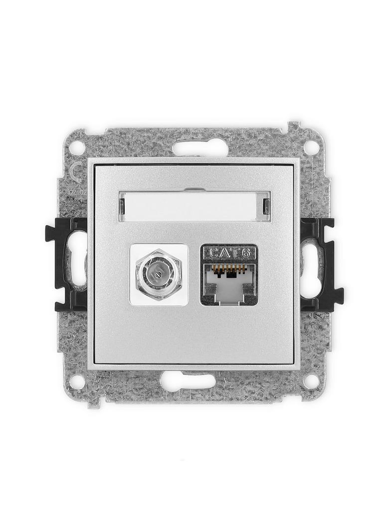 MINI Mechanizm gniazda antenowego poj. typu F (SAT) + gniazda komp. poj. 1xRJ45, kat. 6 ekranowany,