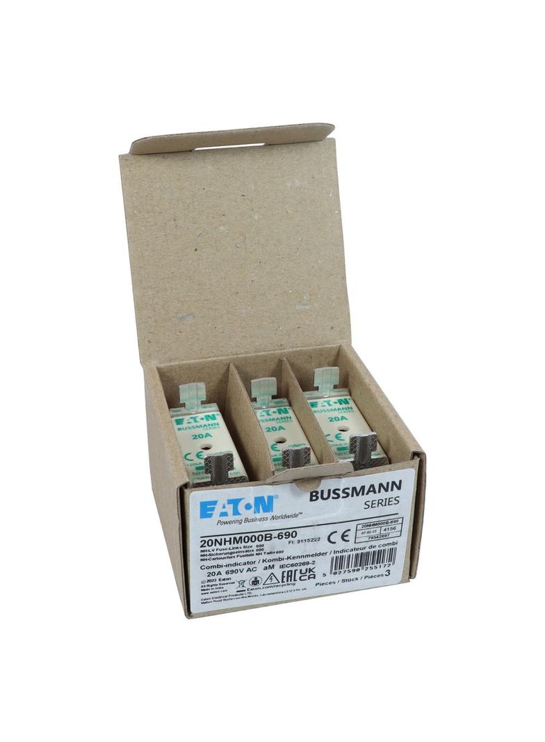NH FUSE 20AMP 690V aM SIZE 000 Wkładka NH000 20A 690V AM podwójny wskaźnik 20NHM000B-690 EATON