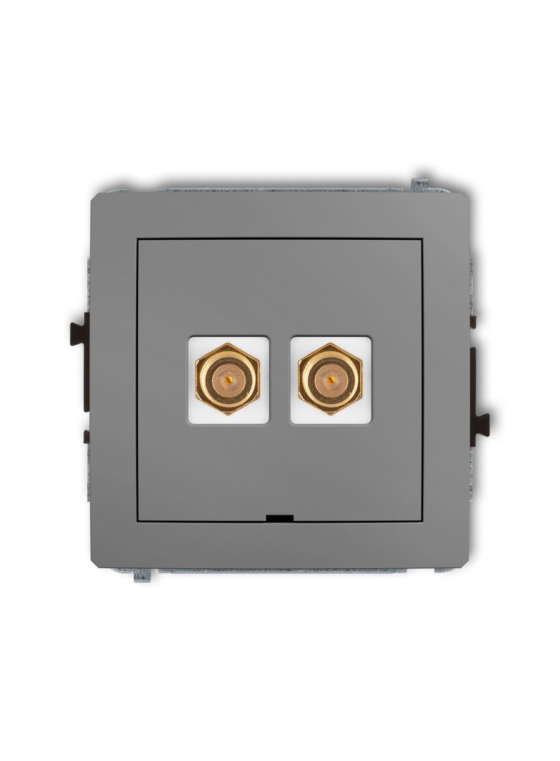DECO Mechanizm gniazda antenowego podwójnego typu F (SAT) pozłacany, bez pola opisowego szary mat