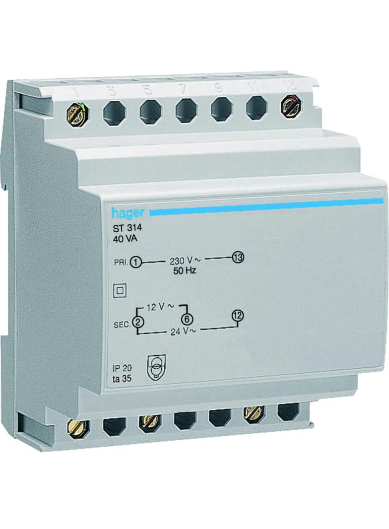 Transformator bezpieczeństwa 230/12-24VAC 40VA ST314 HAGER