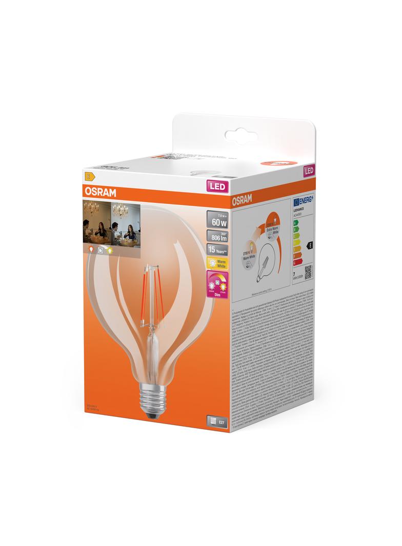 Lampa LED STAR+ GLOWdim GLOBE125 CL 60 FILAMENT 6,5W 827 E27