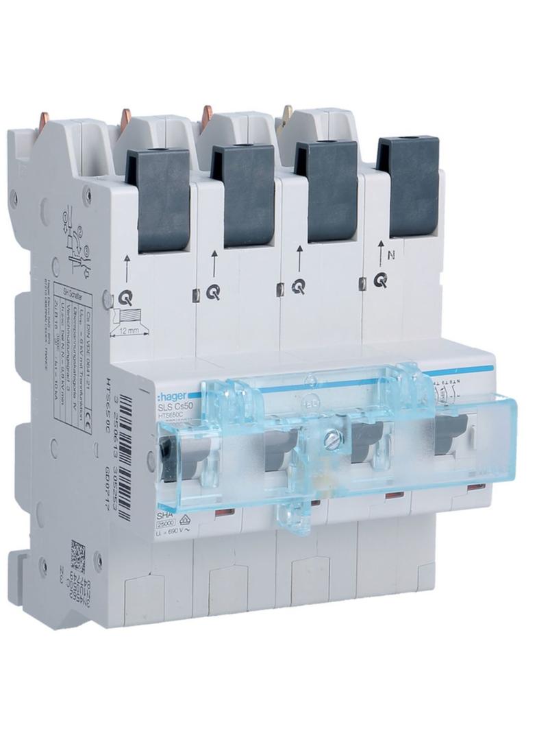 MCB SLS Wyłącznik nadprądowy selektywny 3P+N Cs 50 A szyny Cu 40-12x5/10mm HTS650C HAGER