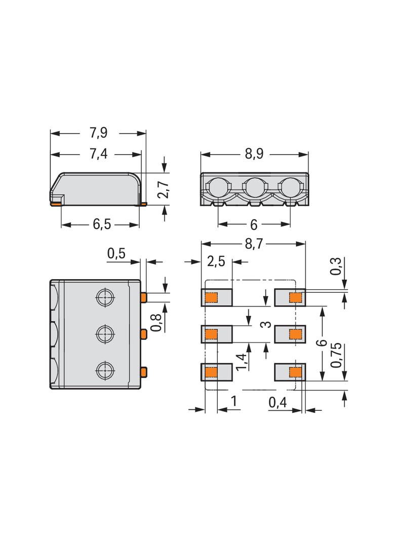złączka SMD do płytek drukowanych 3-biegunowa raster 3 mm